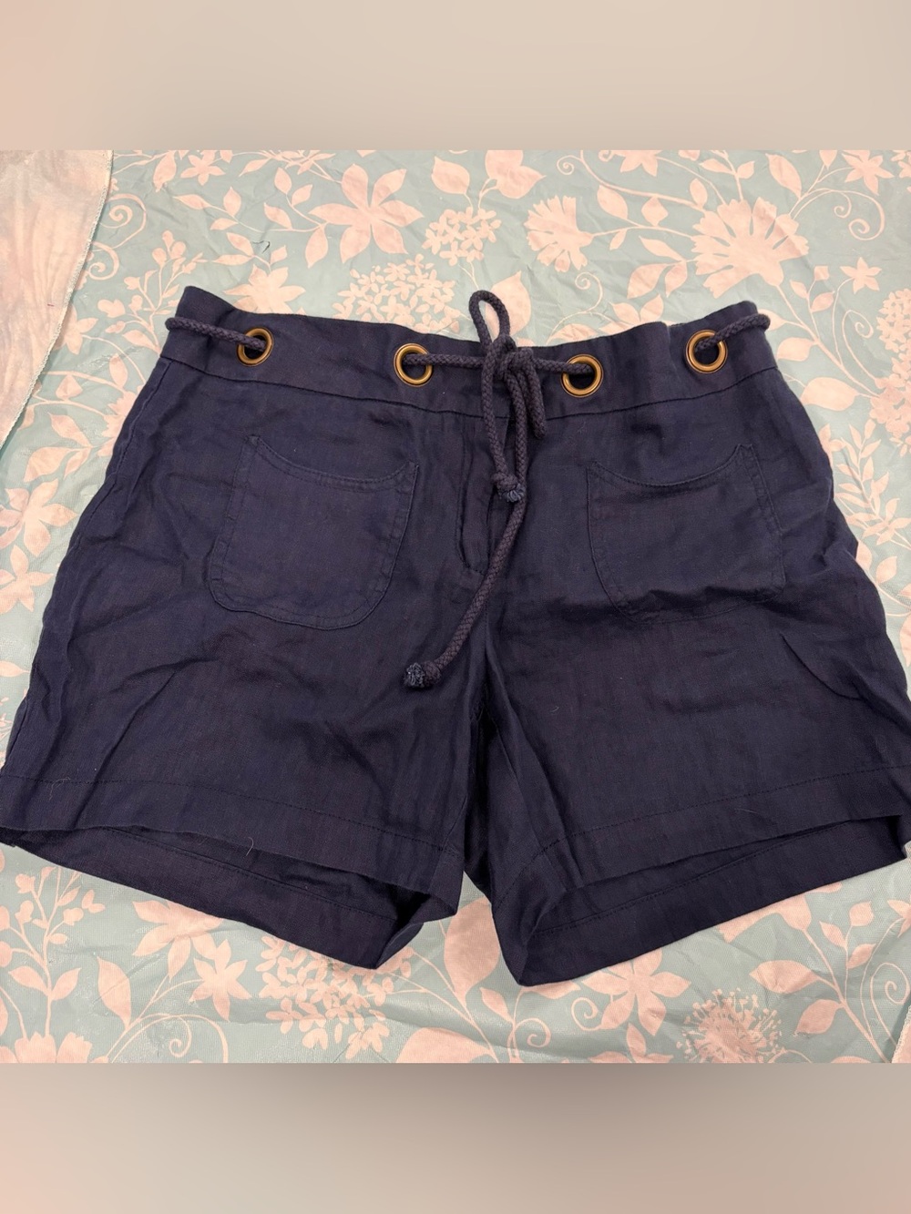 Boston Proper Navy Linen Rope-tie Shorts Size 10 Nautical style